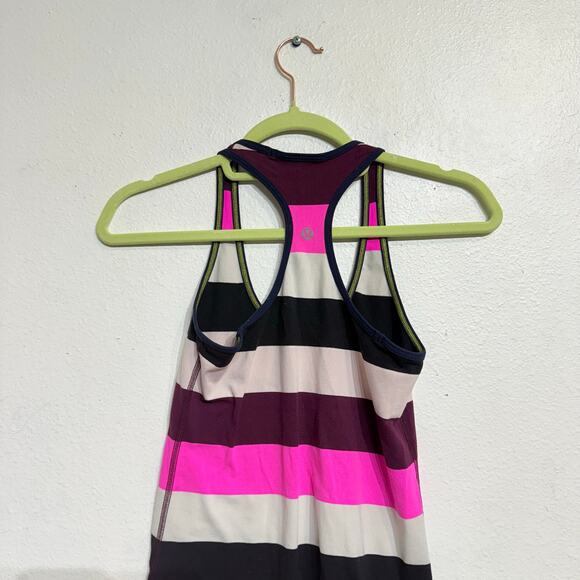 Lululemon Raspberry Glo Light Striped Cool Racerback Tank Sz 2 - Picture 4 of 8